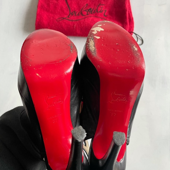 Christian Louboutin Black Leather Strappy Platform Pump Heels - Picture 9 of 10